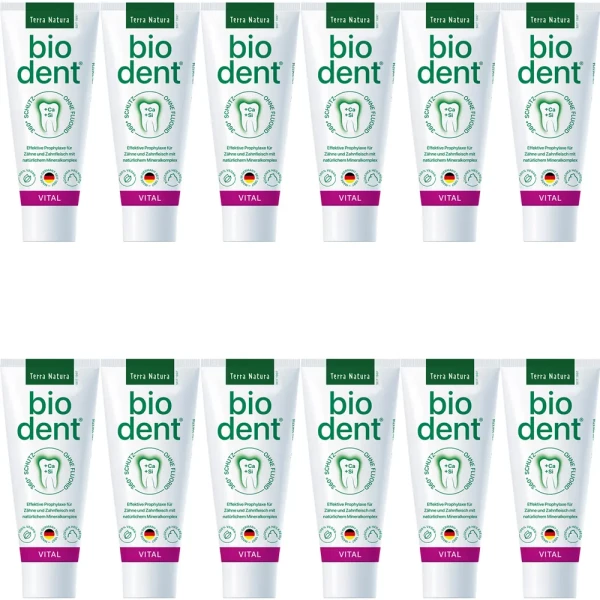 BioDent VITAL Zahncreme ohne Fluorid | Terra Natura Zahnpasta | 12 x 75ml