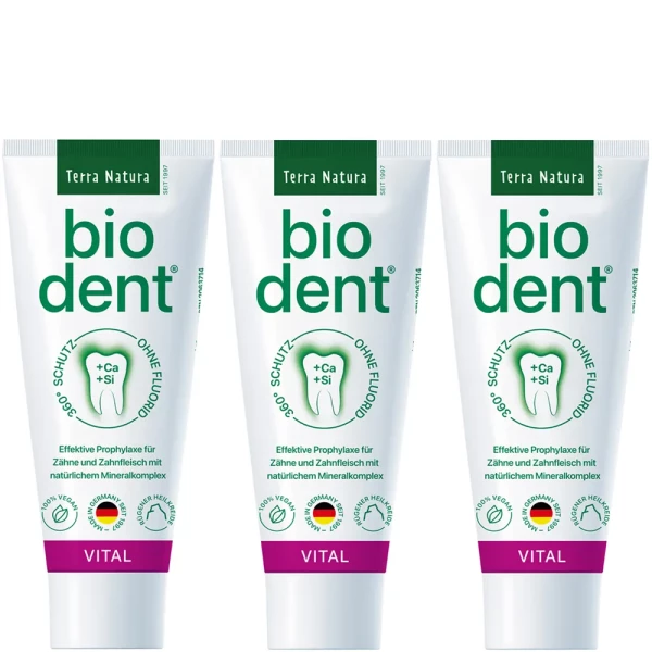 BioDent VITAL Zahncreme ohne Fluorid | Terra Natura Zahnpasta | 3 x 75ml