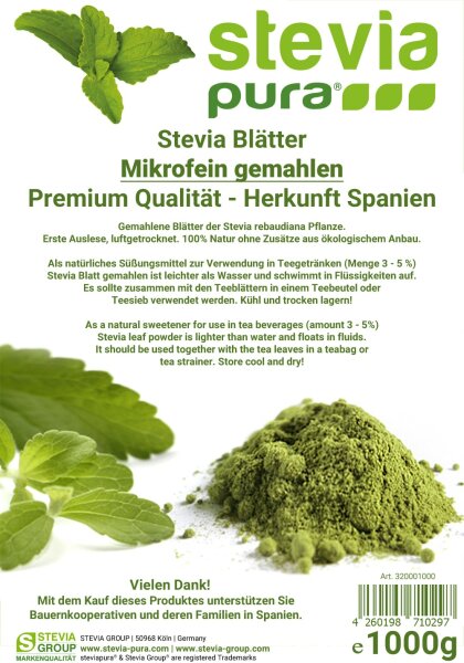 Foglie di Stevia Pura Verde in Polvere | Stevia rebaudiana in Polvere | 1kg
