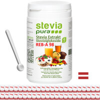 Zuiver, zeer zuiver, zeer geconcentreerd stevia-extract - 95% steviolglycoside - 98% rebaudioside-A - 100g | incl. doseerlepel