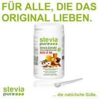 Extrato de stevia puro, altamente puro e altamente concentrado - 95% de glicosídeo de esteviol - 98% de rebaudiosídeo-A - 100g | incl. colher de dosagem