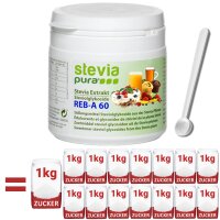 Extrato puro de estévia altamente concentrado - 95% de glicosídeos de esteviol - 60% de rebaudiosídeo-A - 50g | incl. colher de dosagem 