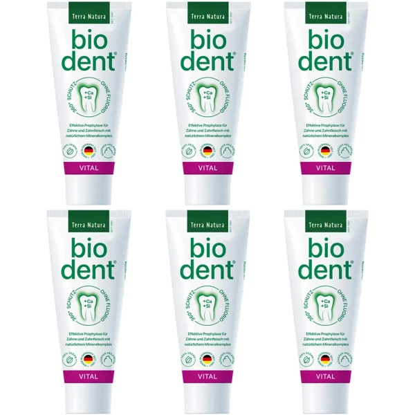 BioDent VITAL Zahncreme ohne Fluorid | Terra Natura Zahnpasta | 6 x 75ml