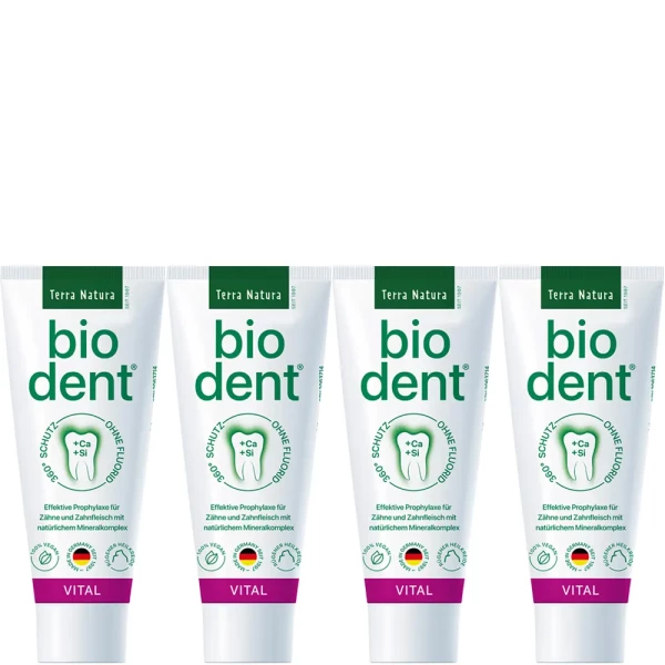 Biodent Vital Tandpasta zonder Fluoride | Terra Natura Tandpasta Fluoride Vrij | 4 x 75ml